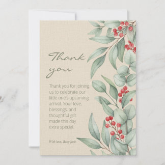 Carte De Remerciements Fête de bébé hivernale Baies de verdure de Noël