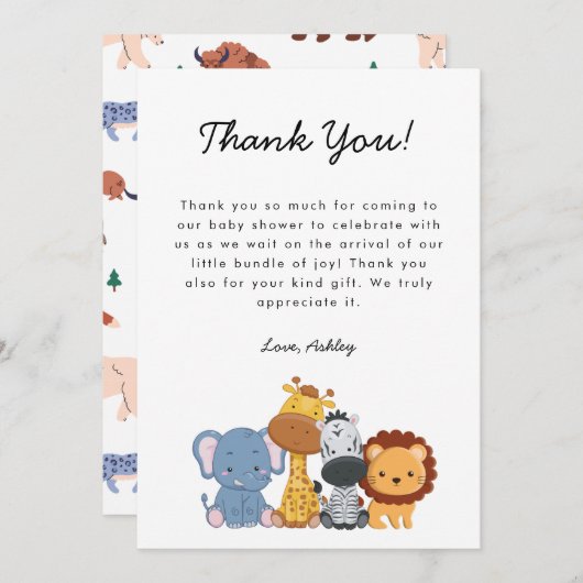 Carte De Remerciements Fête de bébé Jungle Wild One (Devant / Derrière)