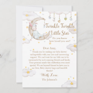 Carte De Remerciements Fête de Bébé Lapin Twinkle Twinkle Little Star
