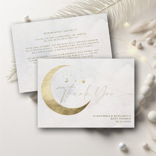 Carte De Remerciements Fête de Bébé Lune Étoiles Scintillent Nuages Blanc