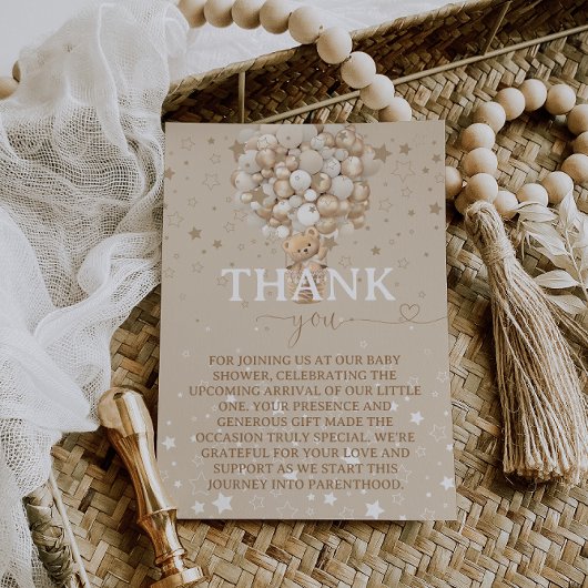 Carte De Remerciements Fête de bébé ours ballons 