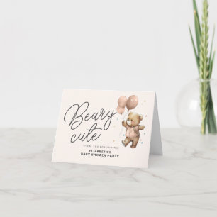 Carte De Remerciements Fête de Bébé Rose Pâle Mignonne Ourse