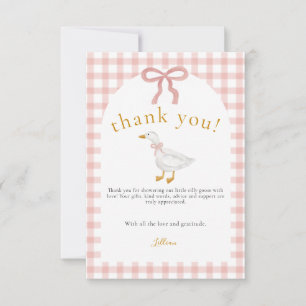 Carte De Remerciements Fête de bébé Silly Goose Rose Gingham
