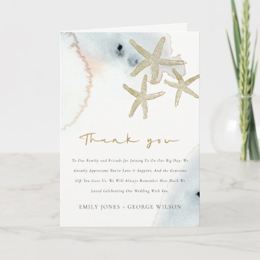 Carte De Remerciements Fête de bébé thème étoile de mer bleue poussiéreus (Devant)