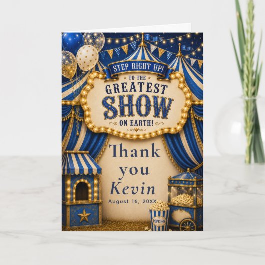 Carte De Remerciements Fête de cirque bleu (Devant)