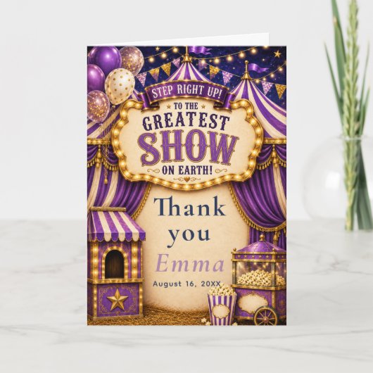 Carte De Remerciements Fête de cirque violet (Devant)