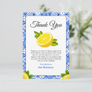 Carte De Remerciements Fête de douche de mariage Carrelage Bleu Elle a Tr