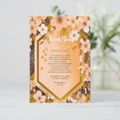 Carte De Remerciements Fête de douche de mariage Champagne Fleur de pêche (Debout devant)