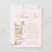 Carte De Remerciements Fête de Fiançailles Thème Tasse de Thé Rose (Devant)