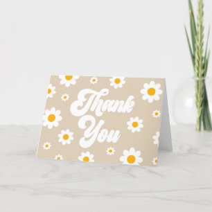 Carte De Remerciements Fête de fleurs de marguerite rétro marron clair