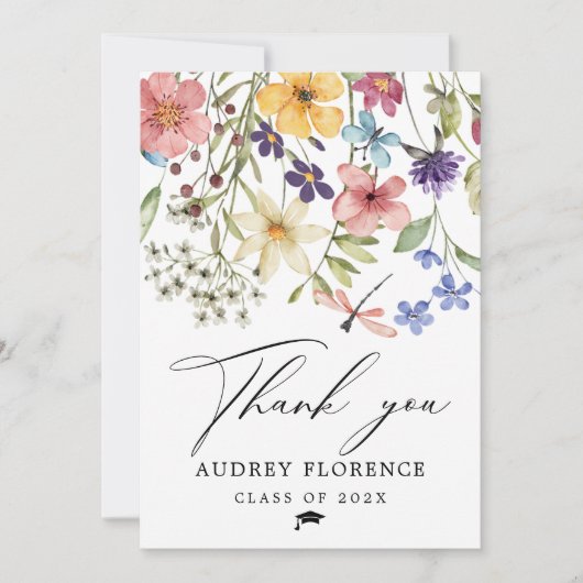 Carte De Remerciements Fête de graduation Florale Fleur sauvage moderne (Devant)