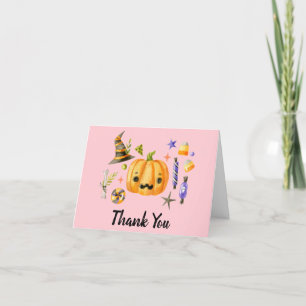 Carte De Remerciements Fête de Halloween Spooktacular Citrouille Rose