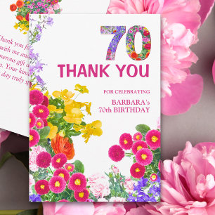 Carte De Remerciements Fête de jardin fleuri de remerciement pour 70e ann