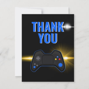 Carte De Remerciements Fête de jeu vidéo bleu