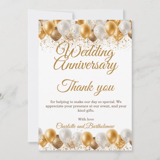 Carte De Remerciements Fête de l'anniversaire du mariage (Devant)