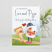 Carte De Remerciements Fête de mariage amusante autour de la pizza (Debout devant)