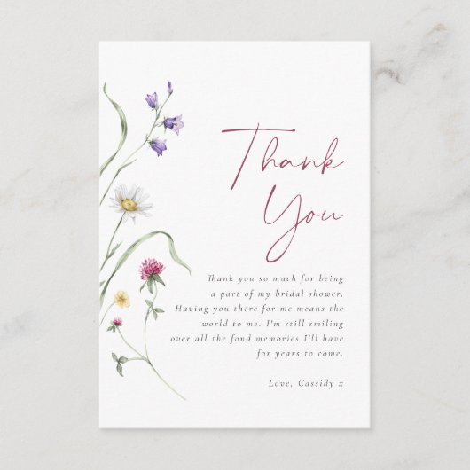 Carte De Remerciements Fête de mariage aquarelle Fleurs sauvages Amour en (Devant)