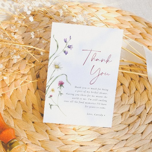 Carte De Remerciements Fête de mariage aquarelle Fleurs sauvages Amour en