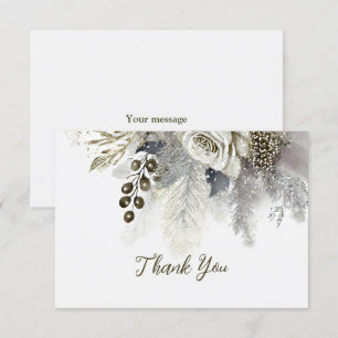 Carte De Remerciements Fête de mariage Argent Golden White Roses Fleurs