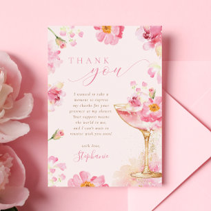 Carte De Remerciements Fête de mariage au Prosecco aux pétales roses