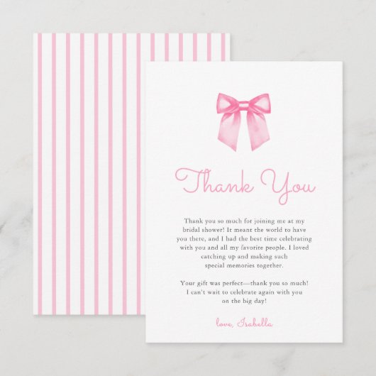 Carte De Remerciements Fête de Mariage au Ruban Rose Élégant (Devant / Derrière)