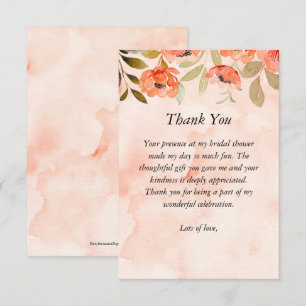 Carte De Remerciements Fête de mariage aux fleurs aquarelles orange