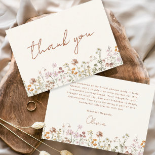 Carte De Remerciements Fête de mariage aux fleurs sauvages en terre cuite