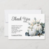 Carte De Remerciements Fête de mariage avec citrouilles blanches et eucal (Devant)