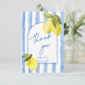 Carte De Remerciements Fête de mariage avec des citrons et des rayures bl (Debout devant)