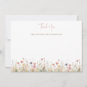 Carte De Remerciements Fête de mariage avec des fleurs sauvages roses