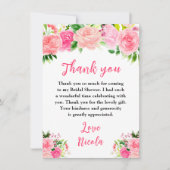 Carte De Remerciements Fête de mariage avec des roses roses et du feuilla (Devant)