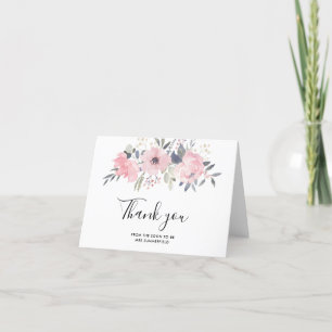 Carte De Remerciements Fête de mariage avec écriture à l'aquarelle floral