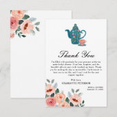 Carte De Remerciements Fête de Mariage avec Thème de Thé Floral à l'Aquar (Devant / Derrière)