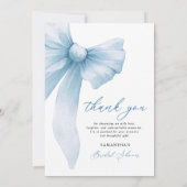 Carte De Remerciements Fête de Mariage avec un Nœud Bleu Coquette (Dos)