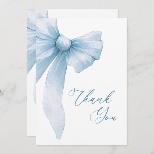 Carte De Remerciements Fête de Mariage avec un Nœud Bleu Coquette (Devant / Derrière)