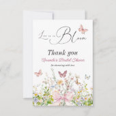 Carte De Remerciements Fête de mariage avec un nœud rose à fleurs sauvage (Devant)