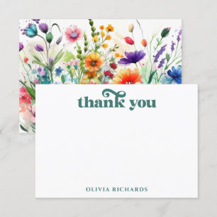 Carte De Remerciements Fête de mariage bohème aux fleurs sauvages aquarel