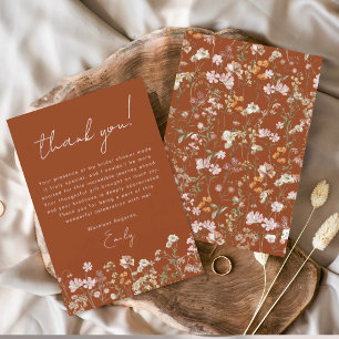 Carte De Remerciements Fête de mariage bohème aux fleurs sauvages orange