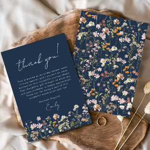 Carte De Remerciements Fête de mariage bohème de fleurs sauvages bleu mar