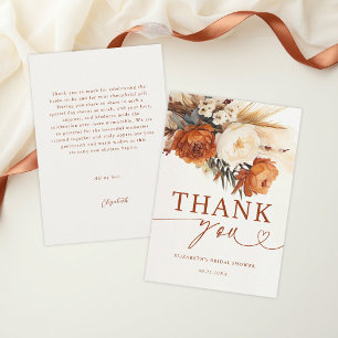 Carte De Remerciements Fête de mariage bohème en terre cuite Pampas Flora