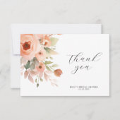 Carte De Remerciements Fête de mariage bohème florale pêche  (Devant)