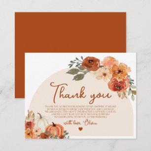 Carte De Remerciements Fête de mariage champêtre automnal citrouille flor