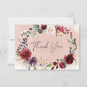 Carte De Remerciements Fête de mariage champêtre avec des roses bourguign (Devant)