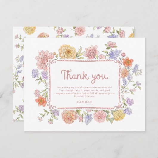 Carte De Remerciements Fête de mariage champêtre et fantaisiste  (Devant / Derrière)