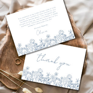 Carte De Remerciements Fête de Mariage Champêtre Fleur Sauvage Bleu Pouss