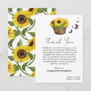 Carte De Remerciements Fête de mariage champêtre jaune tournesol