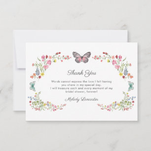 Carte De Remerciements Fête de mariage champêtre papillon