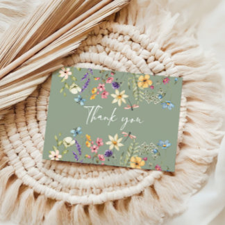 Carte De Remerciements Fête de mariage champêtre & papillon de sauge vert