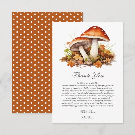 Carte De Remerciements Fête de Mariage Champignon de Forêt Automne (Devant / Derrière)