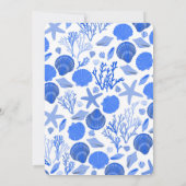 Carte De Remerciements Fête de mariage coquillages Élégante plage bleue P (Dos)